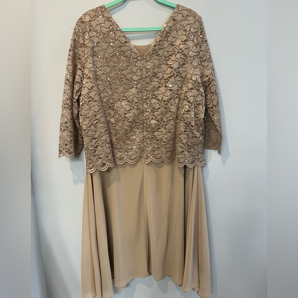 Roaman’s Size 20 Mother of the Bride Dress Gold Lace •Skirt Chiffon Lined💍👰-